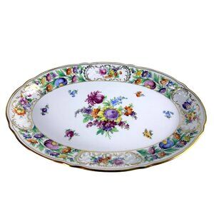Schumann Bavaria Empress Dresden Flowers Oval Serving Platter 14.5" Germany